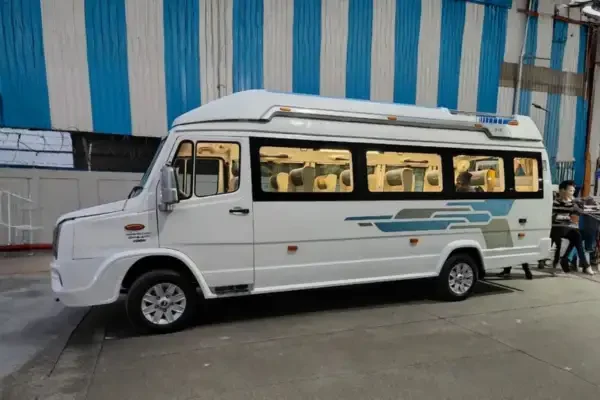 White 12 seater Tempo Traveller on rent in Delhi for group travel