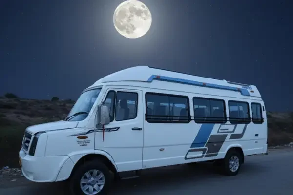 White 17 seater Tempo Traveller on rent in Delhi for group travel