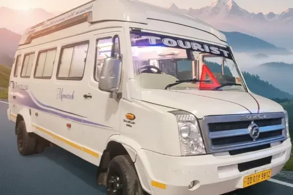 White 26 seater Tempo Traveller on rent in Delhi for large group travel